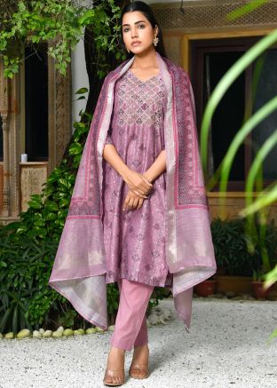 Purple Embroidered Pant Salwar Suit Set