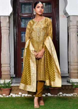 Golden Zari Woven Tissue Salwar Suit Set