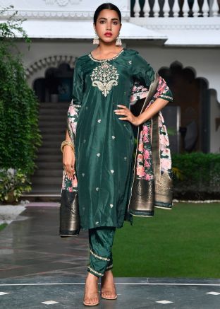 Green Zari Woven Salwar Suit Set