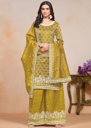 Yellow Embroidered Palazzo Salwar Suit Set