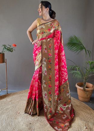 Pink Zari Woven Art Silk Saree