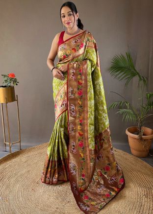 Green Zari Woven Saree & Blouse