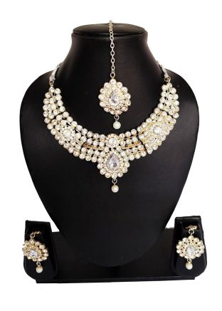 White Stone Studded Necklace Set