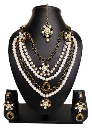 Black Multi-Layered Stone Studded Necklace Set