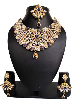 Blue Stone Studded Necklace  Set