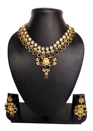 Multicolor Alloy Based Stone Studded Necklace Set