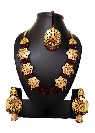 Red Beaded Alloy Based Necklace Set