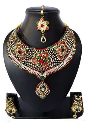 Multicolor Alloy Based Stone Studded Necklace Set