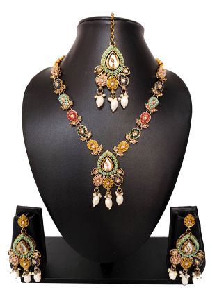 Multicolor Beaded Alloy Based Necklace Set