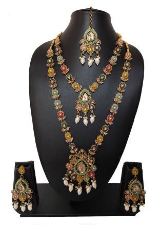 Multicolor Layered Beaded Studded Necklace Set