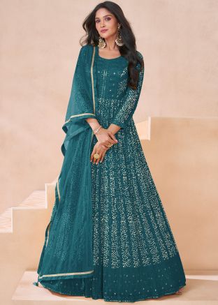 Blue Embroidered Anarkali Suit Set