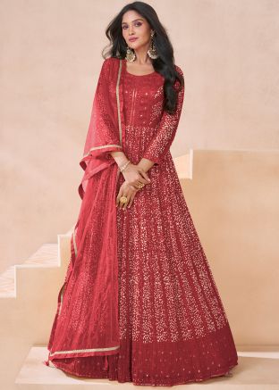 Red Embroidered Salwar Suit Set