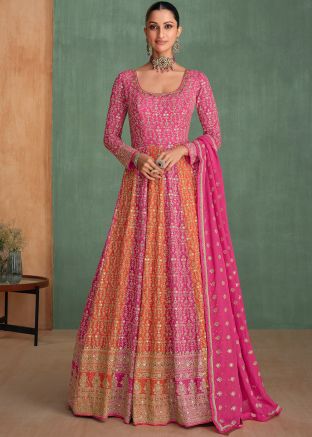 Pink Embroidered Anarkali Salwar Suit Set