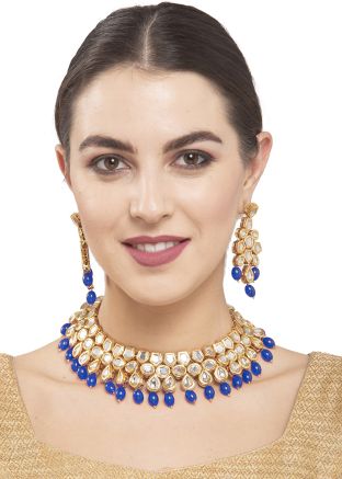 Blue Kundan Studded Necklace Set