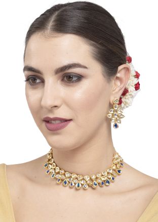White Alloy Based Kundan Studded Necklace Set