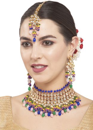 Blue Kundan Studded Necklace Set