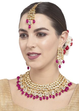 Pink Kundan Studded Alloy Based Necklace Set