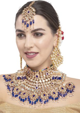 Blue Kundan Studded Necklace Set