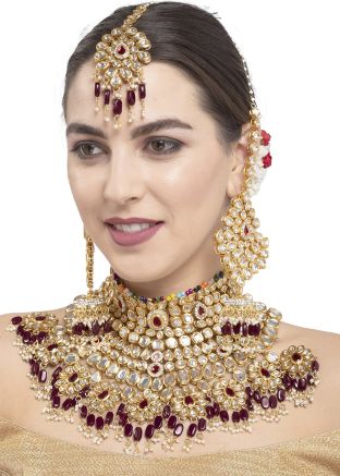Magenta Kundan Studded Necklace Set