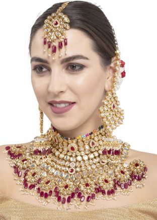 Pink Kundan Studded Alloy Based Necklace Set