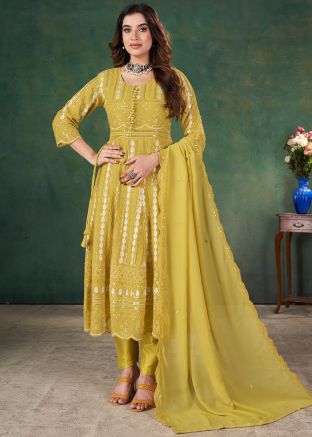 Yellow Sequins Embellished Georgette Anarkali Suit