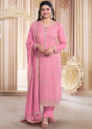 Pink Embroidered Salwar Suit Set