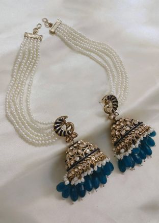 Blue Stone Studded Alloy Based Jhumka