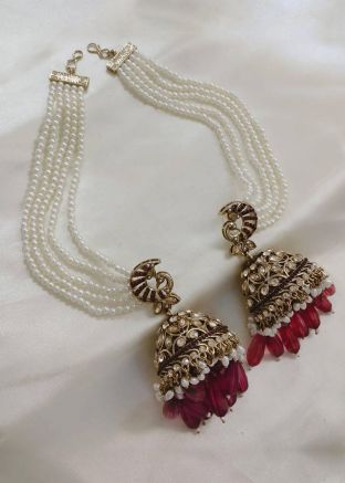 Red  Stone Studded Alloy Based Jhumka