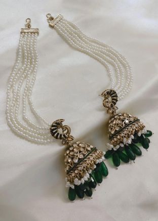 Green Stone & Pearls Studded Jhumka