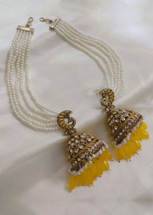 Yellow Stone Studded Alloy Based Jhumka
