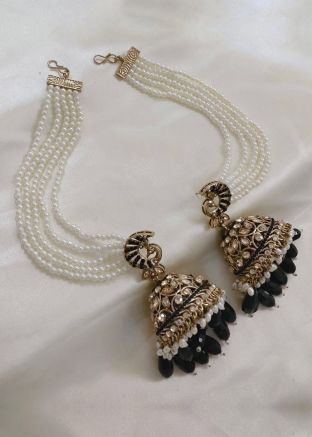 Black Alloy Based Stone Studded Jhumka 