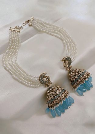 Blue Stone Studded Alloy Based Jhumka