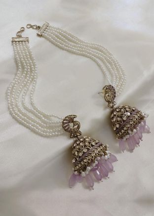 Purple Alloy Based Stone Studded Jhumka