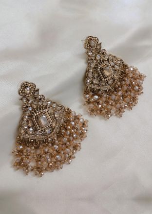 Golden Stone Studded Alloy Based Earrings