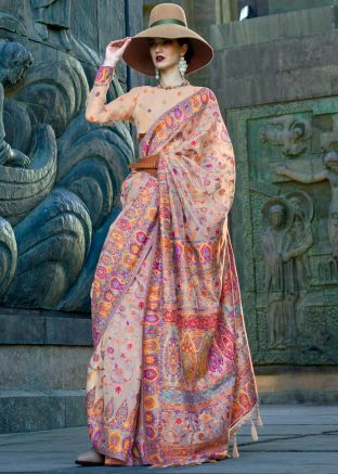 Beige Woven Organza Saree