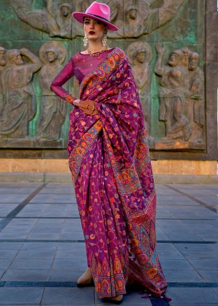Purple Woven Saree In Organza