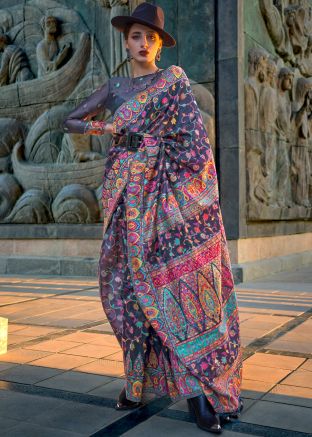 Navy Blue Woven Organza Saree