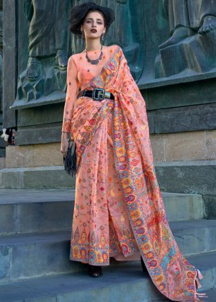 Peach Woven Saree & Blouse