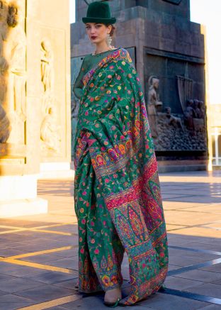 Green Woven Saree With Blouse