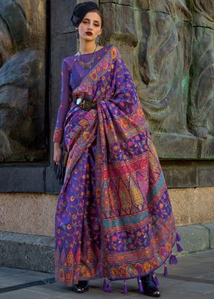 Purple Organza Saree In Woven Work