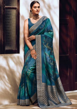 Blue Zari Woven Detailed Viscose Saree