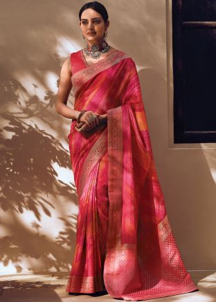 Pink Zari Woven Work Saree In Viscose