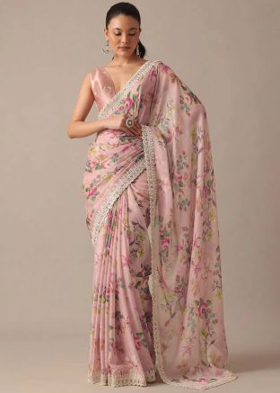 Mauve Pink Digital Printed Georgette Saree