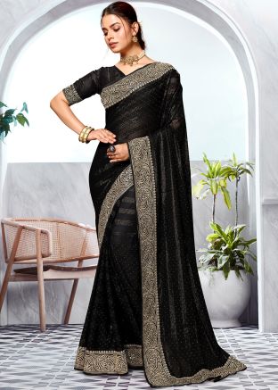 Black Stone Embellished Art Silk Saree