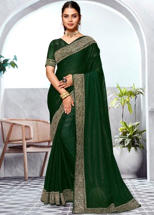 Green Embellished Art Silk Saree & Blouse