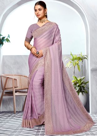 Lavender Embellished Art Silk Saree & Blouse