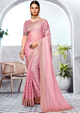 Pastel Pink Embroidered Art Silk Saree & blouse