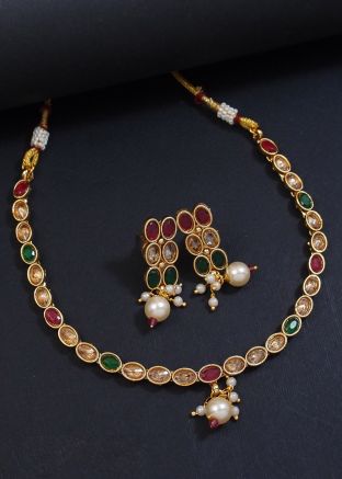 Multicolor Stone-Studded Alloy-Based Necklace Set