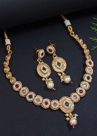 Multicolor Beaded Alloy Based Necklace Set