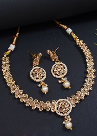 Golden Beaded Alloy Based Necklace Set